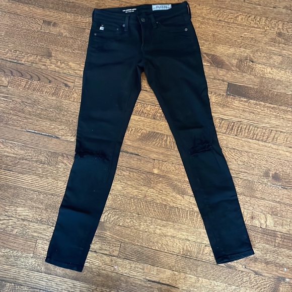 AG Low Rise Black Denim Super Skinny Ankle Jean. - distressed - Picture 3 of 12